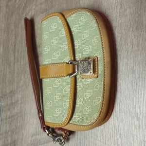 Vintage Dooney & Bourke Signature Flap Tan and Green  Wrislet